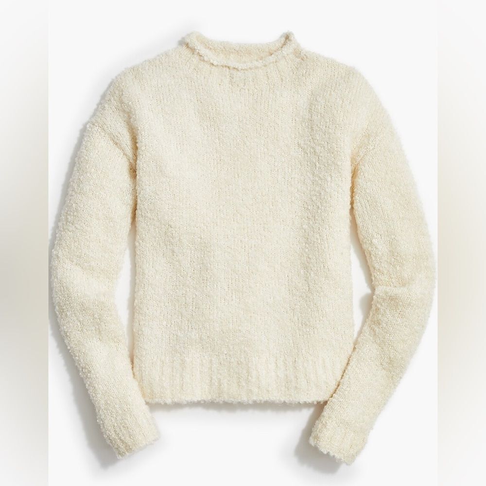 J. Crew Cream Bouclé Textured Mockneck Wool Blend Neutral Sweater Size M